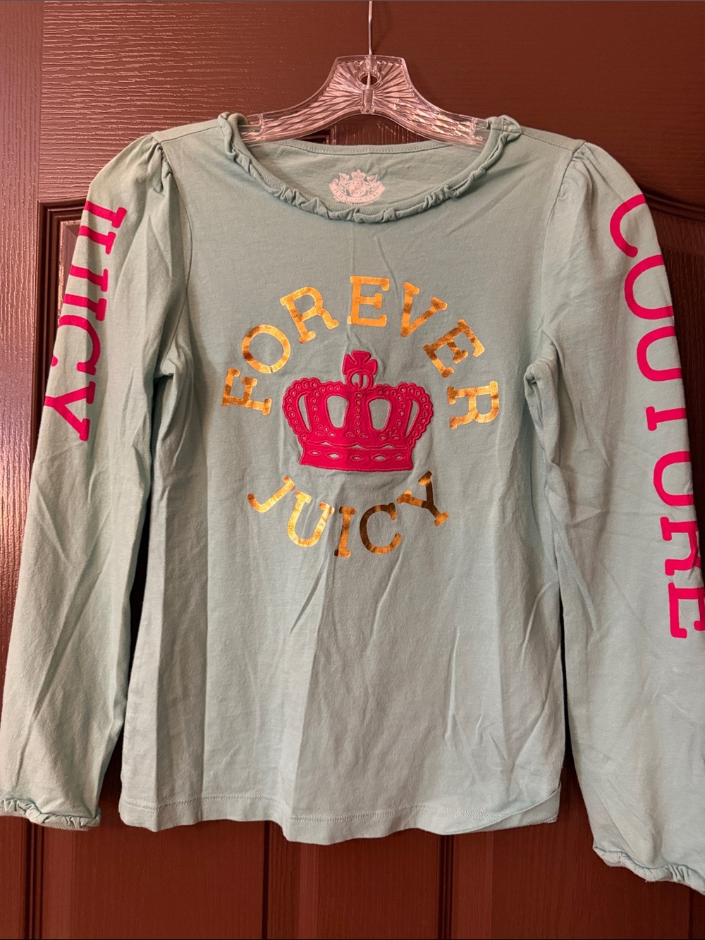 Juicy Couture Mint Long Sleeve Tee with Gold Foil & Pink Crown